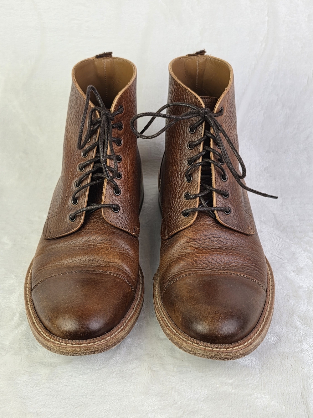 TAFT Rome Boot Mens EU 42.5 US 9.5 Brown Pebbled Leather Cap Toe Lace Up Spain - Picture 2 of 9